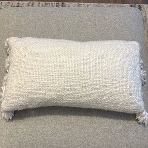 White Rectangle Throw Pillow with tassels on shorter side 23 inch by 13 inch